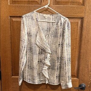 Coldwater Creek   Ruffle Top Blouse in Black  and Cream Large